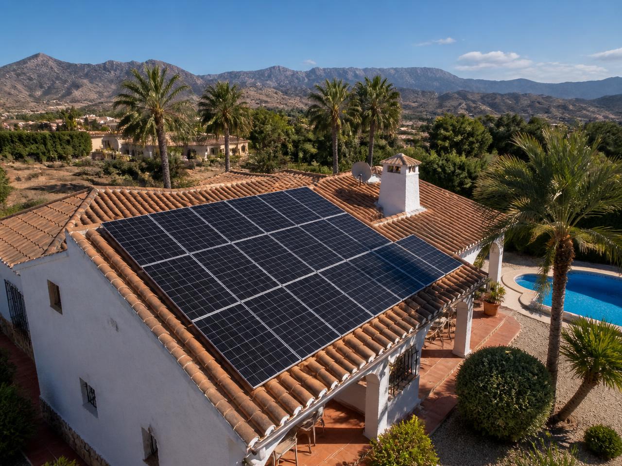 Solar panels installed on a villa roof in Altea
