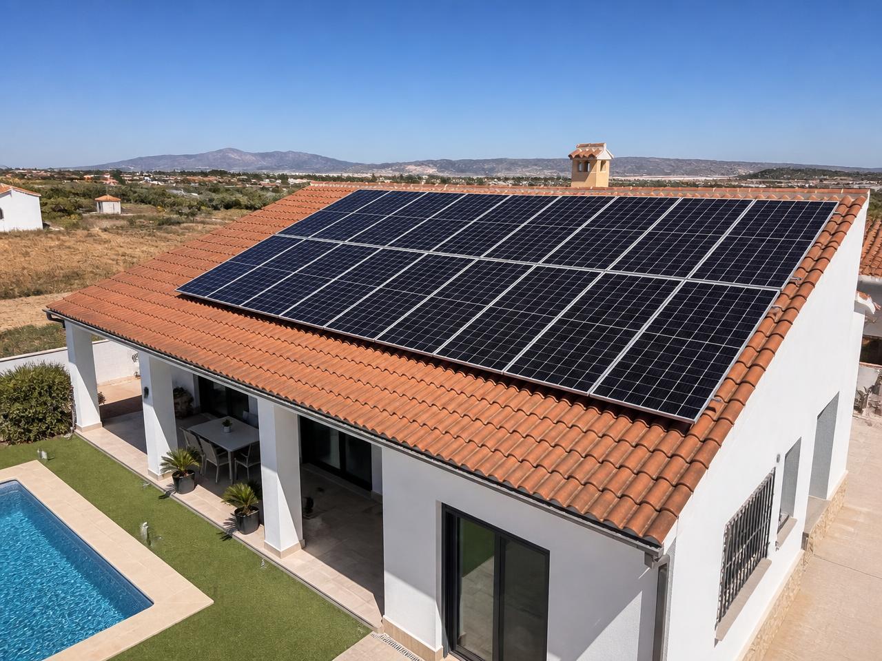 Solar panels installed on a Spanish villa roof in Jávea